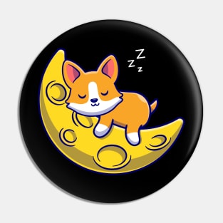 Cute Corgi Dog Sleeping On The Moon Cartoon Pin