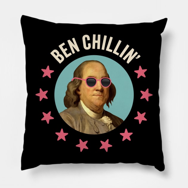 Ben Chillin': Retro Benjamin Franklin in Sunglasses Pillow by TwistedCharm