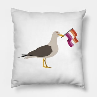 Seagull Holding Lesbian Pride Flag Pillow