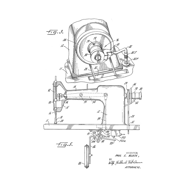 Power Transmission System for Sewing Machine Vintage Patent Hand Drawing by TheYoungDesigns