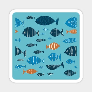 Blue and Orange Fish in the Sea Repeat Pattern Magnet