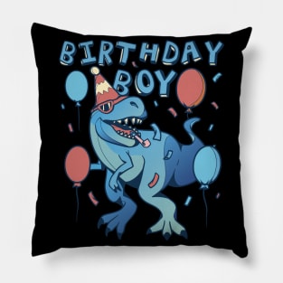 Cool Birthday Boy Dinosaur Partying Balloons Pillow