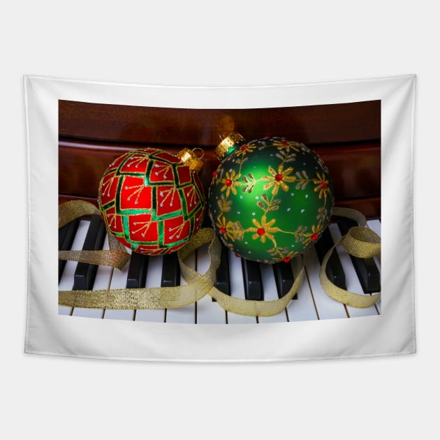 Red And Green Christmas Ornaments Tapestry by photogarry