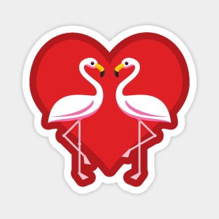 Cute White Pink Flamingos with Red Heart Magnet