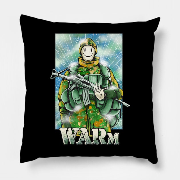 Warm - Funny Soldier Pillow by FlitStudio