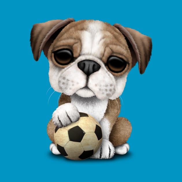 Cute British Bulldog Puppy With Football Soccer Ball by jeffbartels