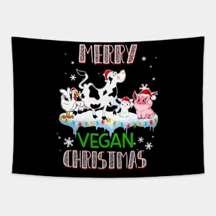 Cute Animals Merry Vegan Christmas Tapestry