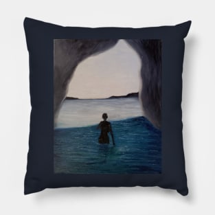 Lurking in the shadows oil painting by Tabitha Kremesec Pillow