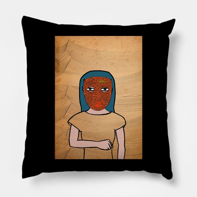 Unique FemaleMask Digital Collectible with DoodleEye Color and DarkSkin on TeePublic Pillow by Hashed Art