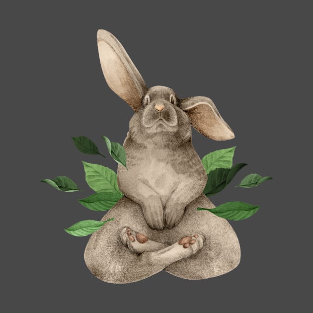 meditating bunny with leaves by KindSpirits