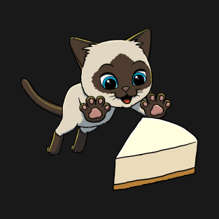 Siamese Cat excited to eat Cheese Cake T-Shirt