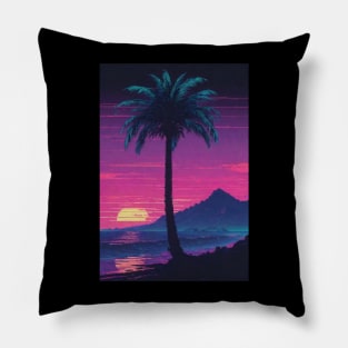 80 Anime Style Palm Tree Sunset Pillow