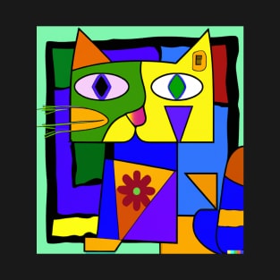 Cubism Style Abstract Cute Cat Named Kitty Fine Art Painting 7 T-Shirt