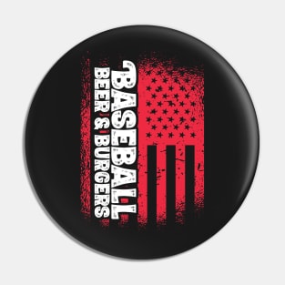 Baseball Beer And Burgers - US Flag design Pin