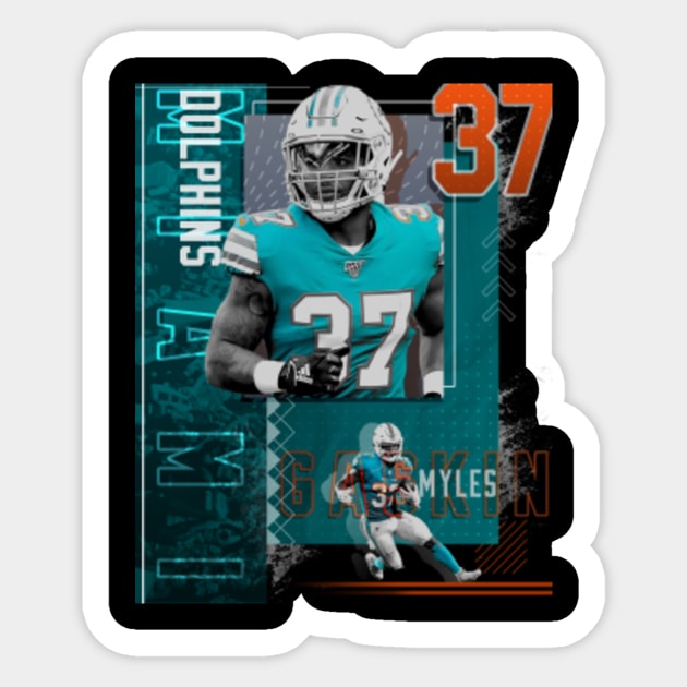 Myles Gaskin Football Paper Poster Dolphins 2 - Myles Gaskin - Sticker