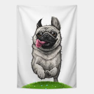 Pug on a run Tapestry