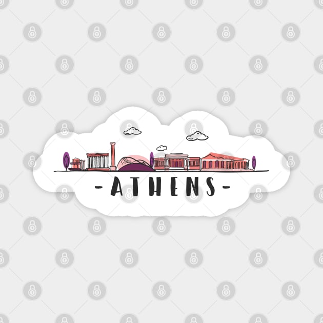 Athens Ancient Greek Skyline Hand Drawn Magnet by RajaGraphica