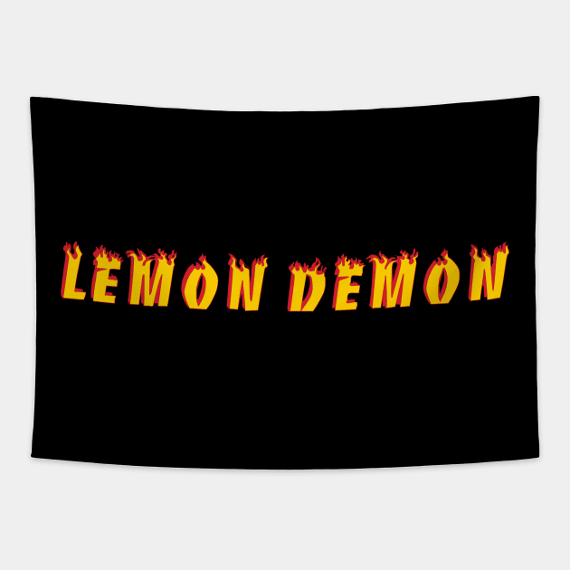 Lemon Demon- Word- Flames- Rock Tapestry by Vtheartist