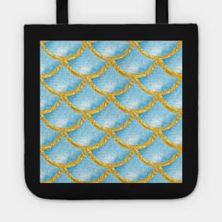 Mermaid Pattern Gold  Blue Tote