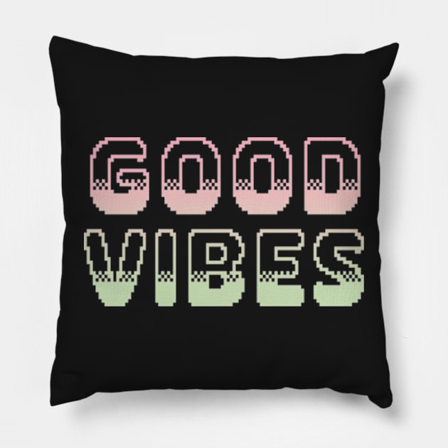 Good Vibes Classic Video Game Graphic Lime Peach Gradient Pillow by ArtHouseFlunky