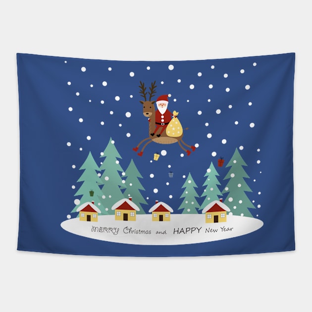 Santa Claus and reindeer with gifts Tapestry by grafart