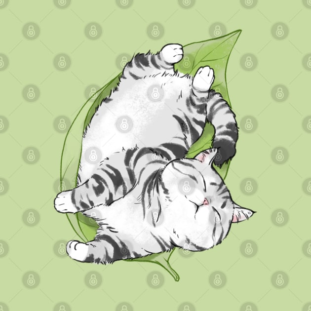 Chi's cat sleep in a leaf by MinranZhang
