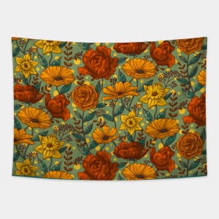 Rich Summer Flowers on Green Tapestry