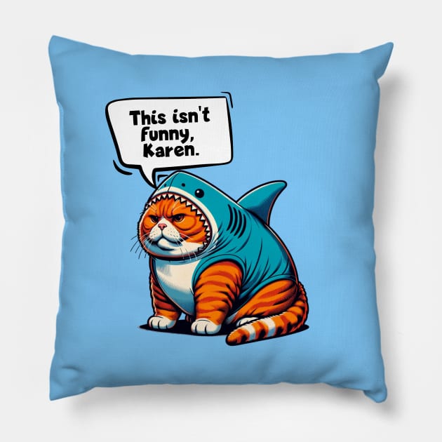 Fat Orange Cat in Shark Costume 😾🦈 Pillow by Critter Chaos