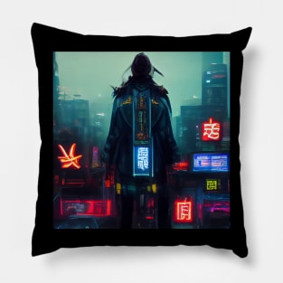 Lo-fi Novis - Cyberpunk Cityscape Skyline Pillow