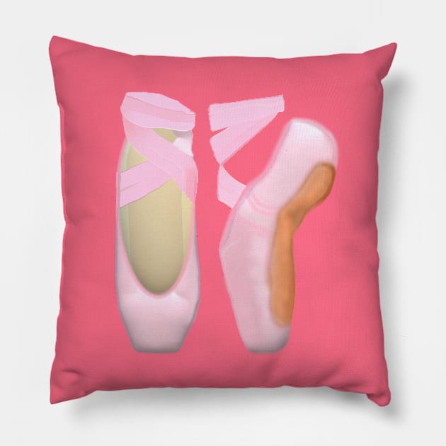 Ballerina Toe Shoes (Pink Background) Pillow by Art By LM Designs 