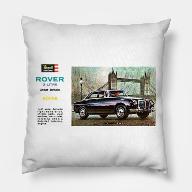 ROVER 3-LITRE P5 - box art Pillow by Throwback Motors