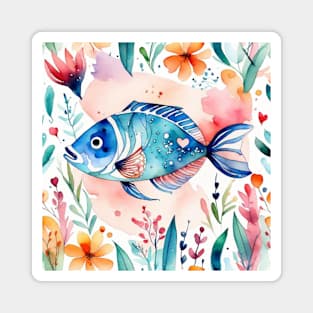 Cute floral fish gift ideas fish tees kids fish tees fish gift fish tote bag Magnet