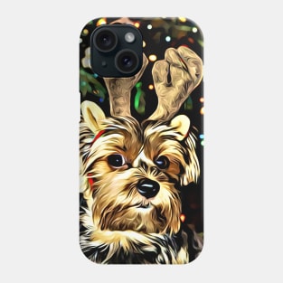 Christmas Yorkshire Terrier with Reindeer Antlers Phone Case