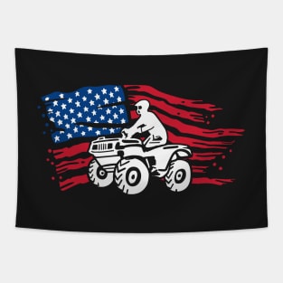 ATV / FOUR WHEELING: ATV Four Quad Biker American Flag Tapestry