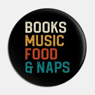 Books Music Food And Naps Pin