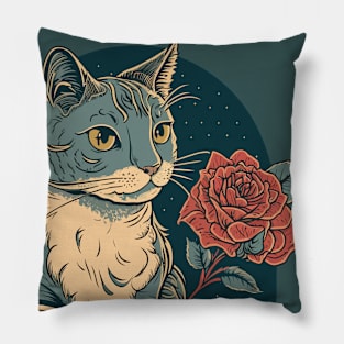 Cat and Book Retro 17 Pillow