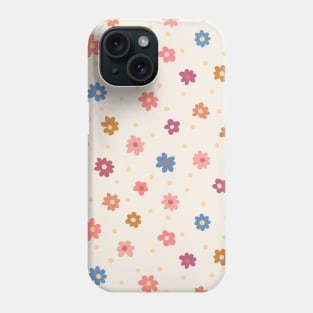 Scattered Daisy field with  orange, pink and blue floral on warm cream background Phone Case