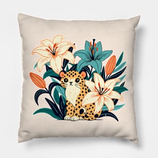 Lilies and leopard Pillow