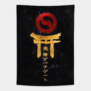 Torii art kanji dark version Tapestry