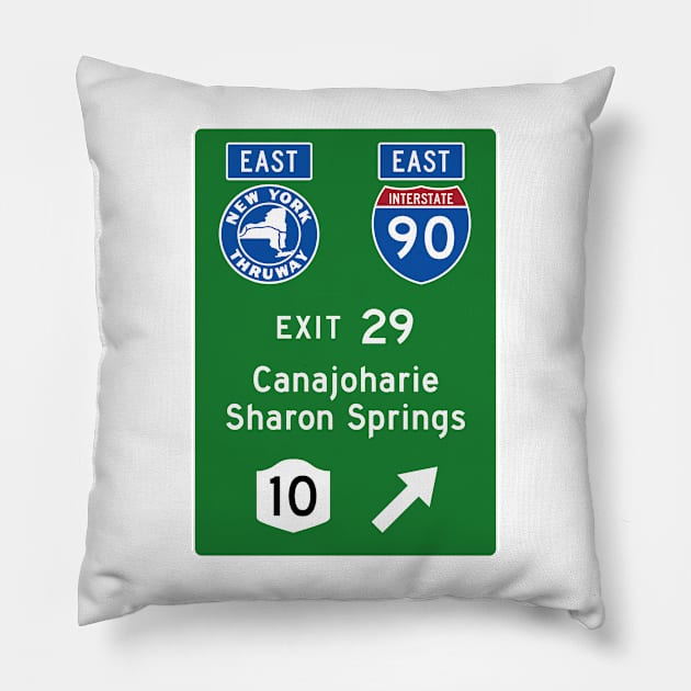 New York Thruway Eastbound Exit 29: Canajoharie Sharon Springs Rte 30A Pillow by MotiviTees