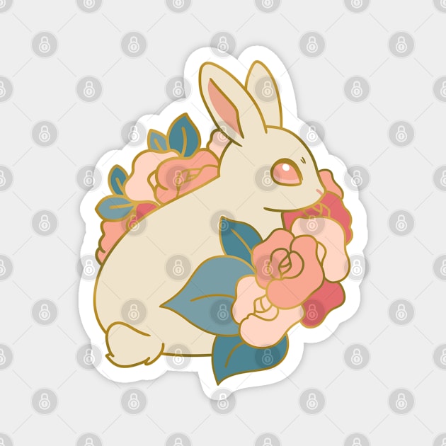 Floral Bunny - White Magnet by znckwei