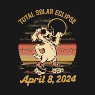 Total Solar Ecllipse 2024 - Cool Dog Retro Style T-Shirt