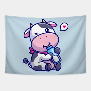 Cute Cow Drink Milk Cartoon Tapestry