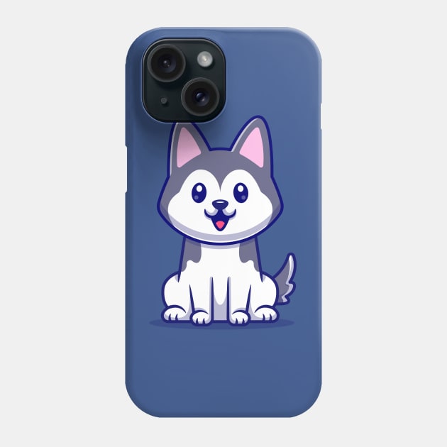 Cute Husky Dog Sitting Cartoon Vector Icon Illustration Phone Case by Catalyst Labs