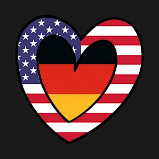 German American Heart Valentines Day Gift Half Germany USA Flag T-Shirt