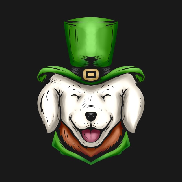 Cute White Dog Golden Retriever Green Hat St Patricks Day by SinBle