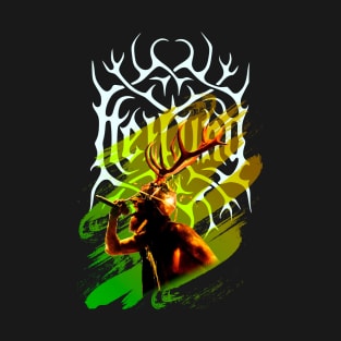 Heilung singer with raindeer horns on a viking helm T-Shirt
