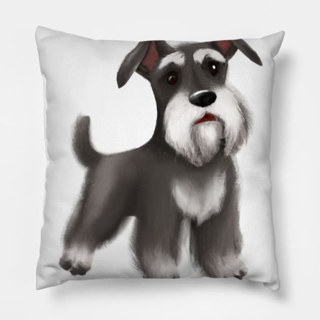 Cute Miniature Schnauzer Drawing Pillow by Play Zoo