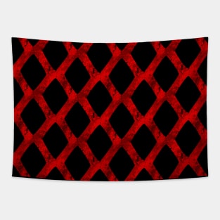 Red Grid Cube Geometric Dark Pattern Tapestry