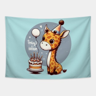 Kawaii Giraffe Today Is My Birthday Party Tapestry